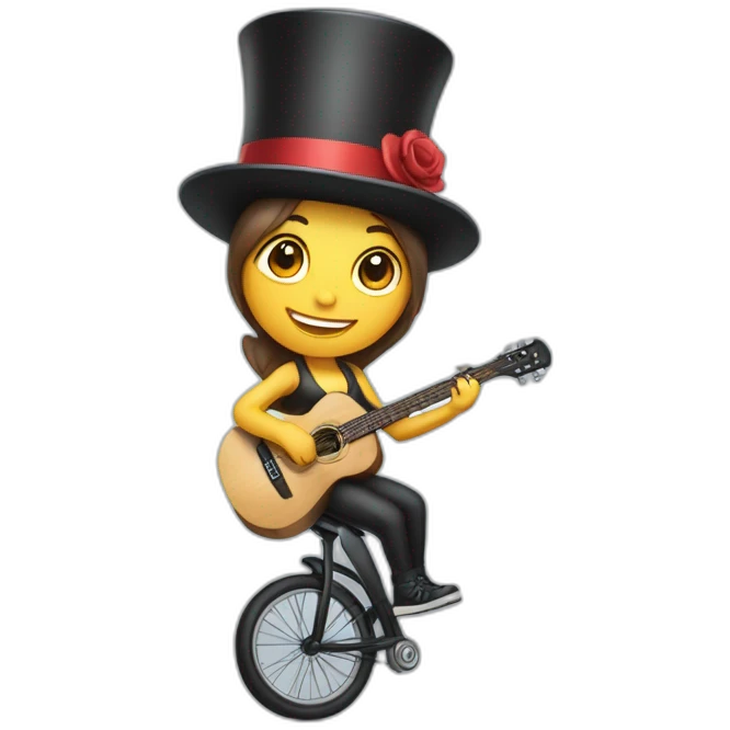 girl riding a unicycle while playing guitar and wearing a top hat emoji