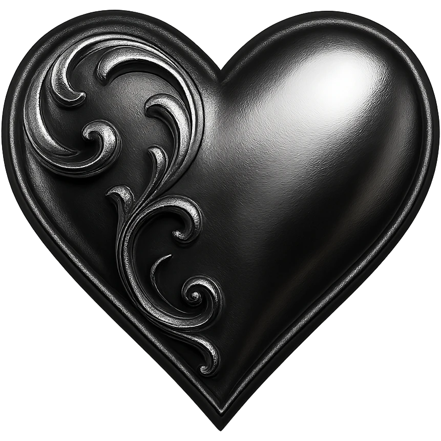 black gothic heart, ornate, dark, elegant emoji