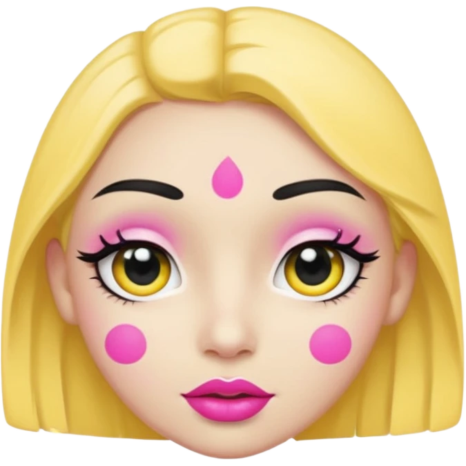 Yellow face with cute eyes pink lips and black dot shaped bindi emoji
