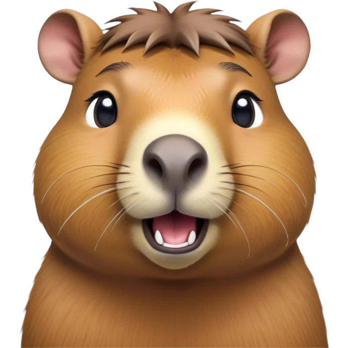 Cinematic Comical Capybara Portrait Emoji, Head tilted dramatically with an exaggeratedly amused expression, featuring a robust, rounded build and a distinct capybara face with a broad snout and quirky, small ears, rendered with lifelike soft fur and wide, comically expressive eyes brimming with playful disbelief; high shine, dramatic yet playful, styled with an air of cheeky mischief, soft glowing outline, capturing the essence of a spirited and over‐the‐top capybara that looks ready to side‐eye its way into viral fame! emoji
