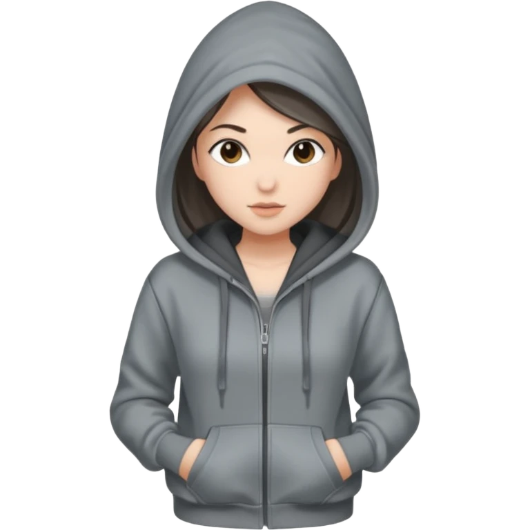 Sasha Gray in big gray hoodie full height emoji