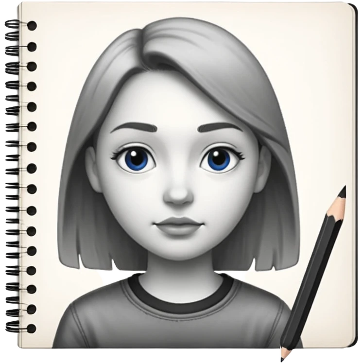 portre skecth on sketch book, with pencil. black and white emoji