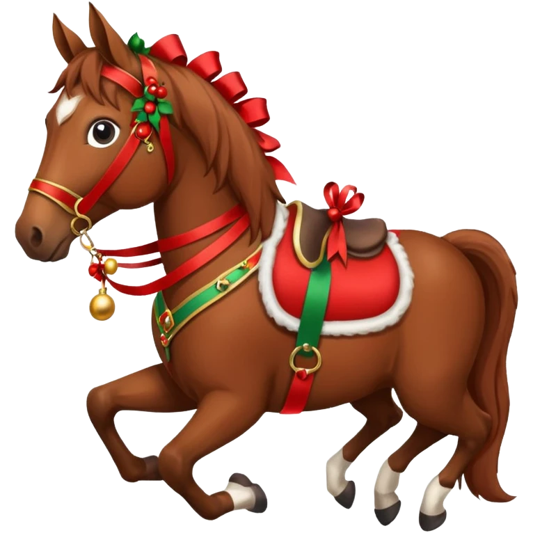 christmas brown horse with a red saddle emoji