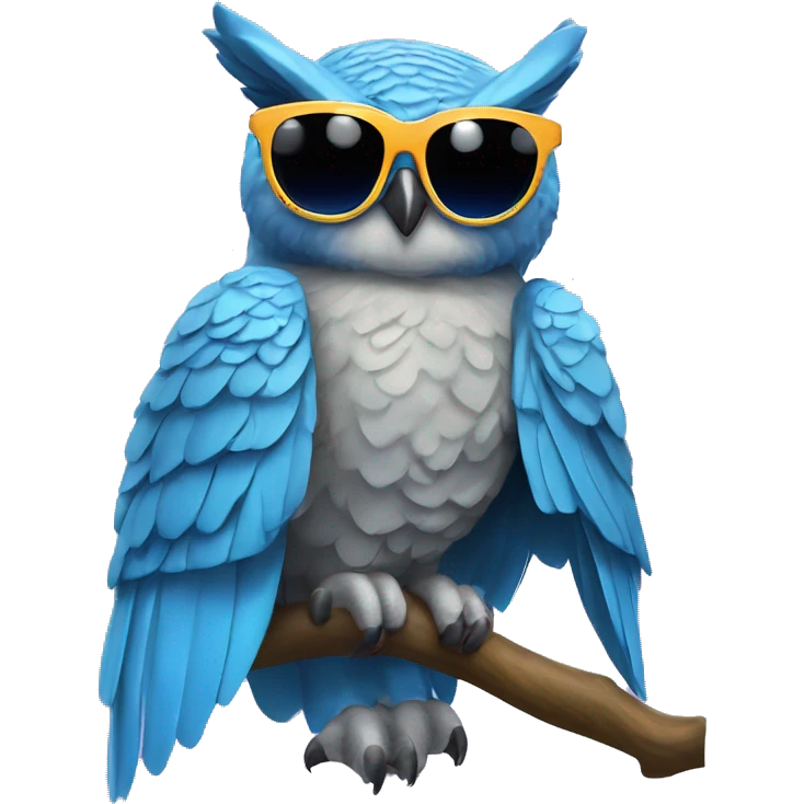 blue great horned owl with disco pants and sunglasses emoji