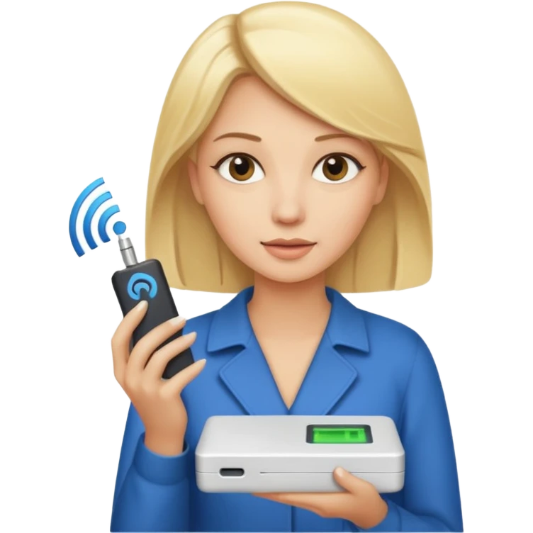 mujer rubia con modem de internet emoji