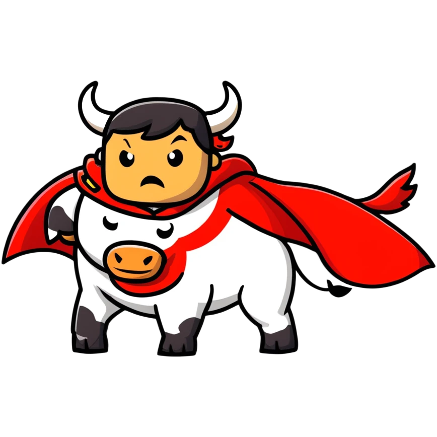 Matador in traditional costume waving red cape at angry bull emoji