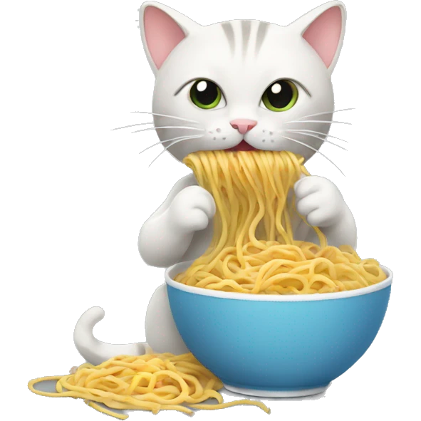 cat eats noodles emoji