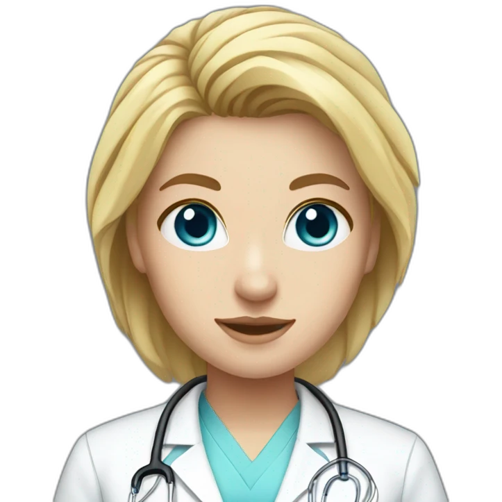female blue-eye blond doctor with unbound hair in light blue scrubs emoji