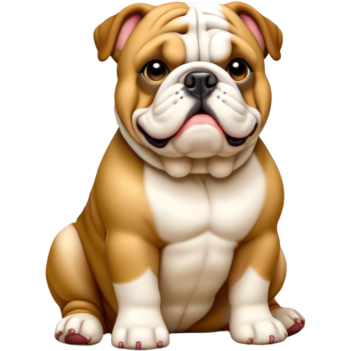 cinematic-[english bulldog]-realistic-full-body-sitting-emoji,-tail-resting-loosely-beside-its-paws,-head-tilted-dramatically,-sleek-[fawn]-fur,-simplified-yet-realistic-focused-features,-highly-detailed,-glowing-with-an-almost-sarcastic-glow emoji