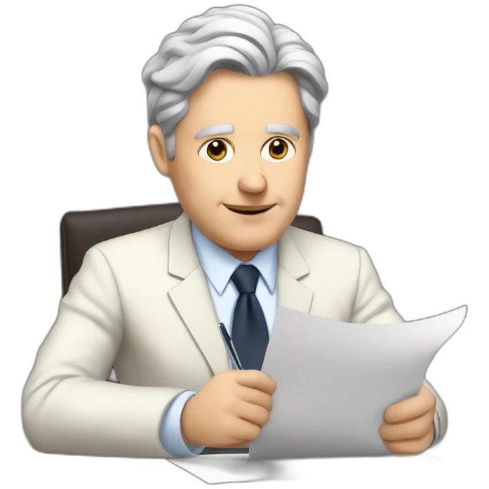 a white politician with back hair signing a paper emoji