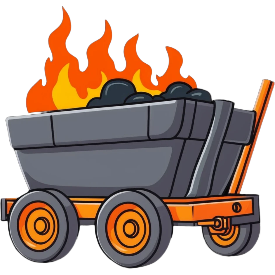 cartoonish wagon filled with molten steel, bright and shiny emoji