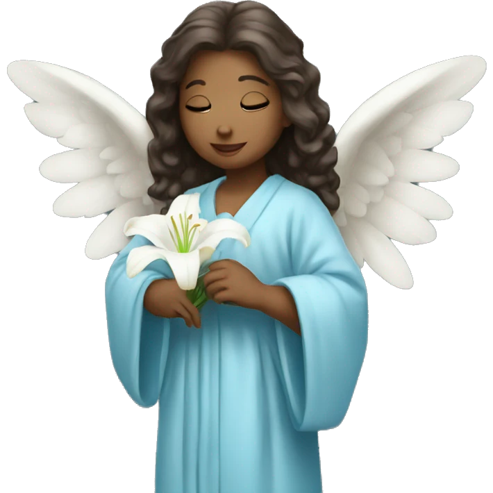 Angel in blue robe holding white lily emoji