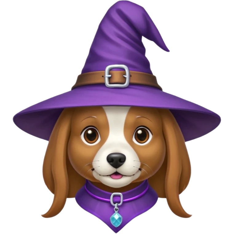 dog wear purple wicth hat emoji