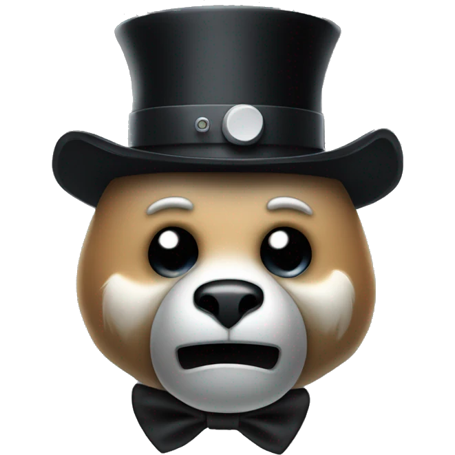 robotic bear top hat with mic  and scary emoji