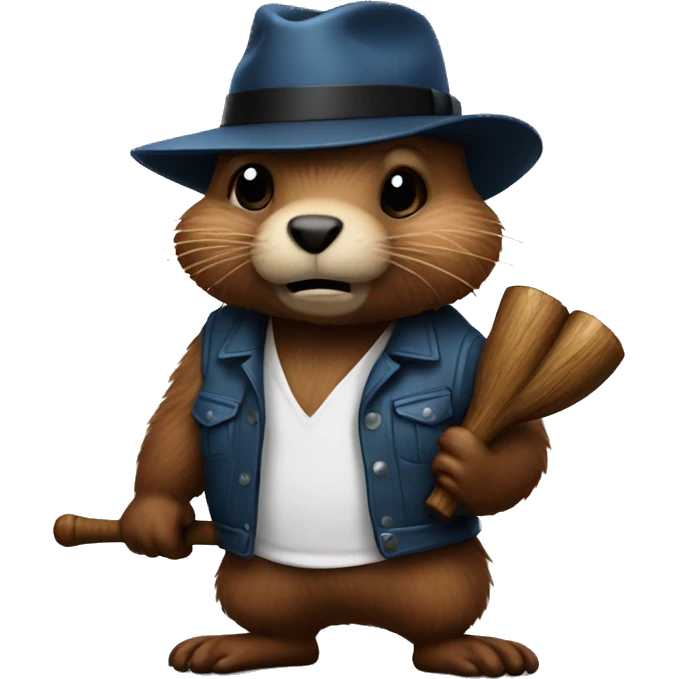 Beaver gangster with a bat in his paws emoji