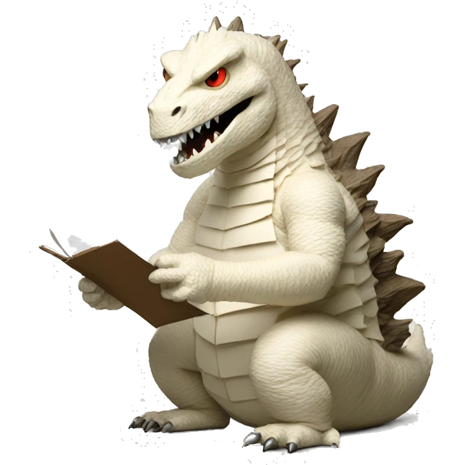 ivory colored paper godzilla taking a test emoji