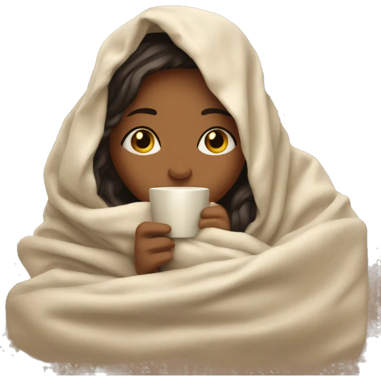 girl inside a blanket sipping coffee eyes closed emoji