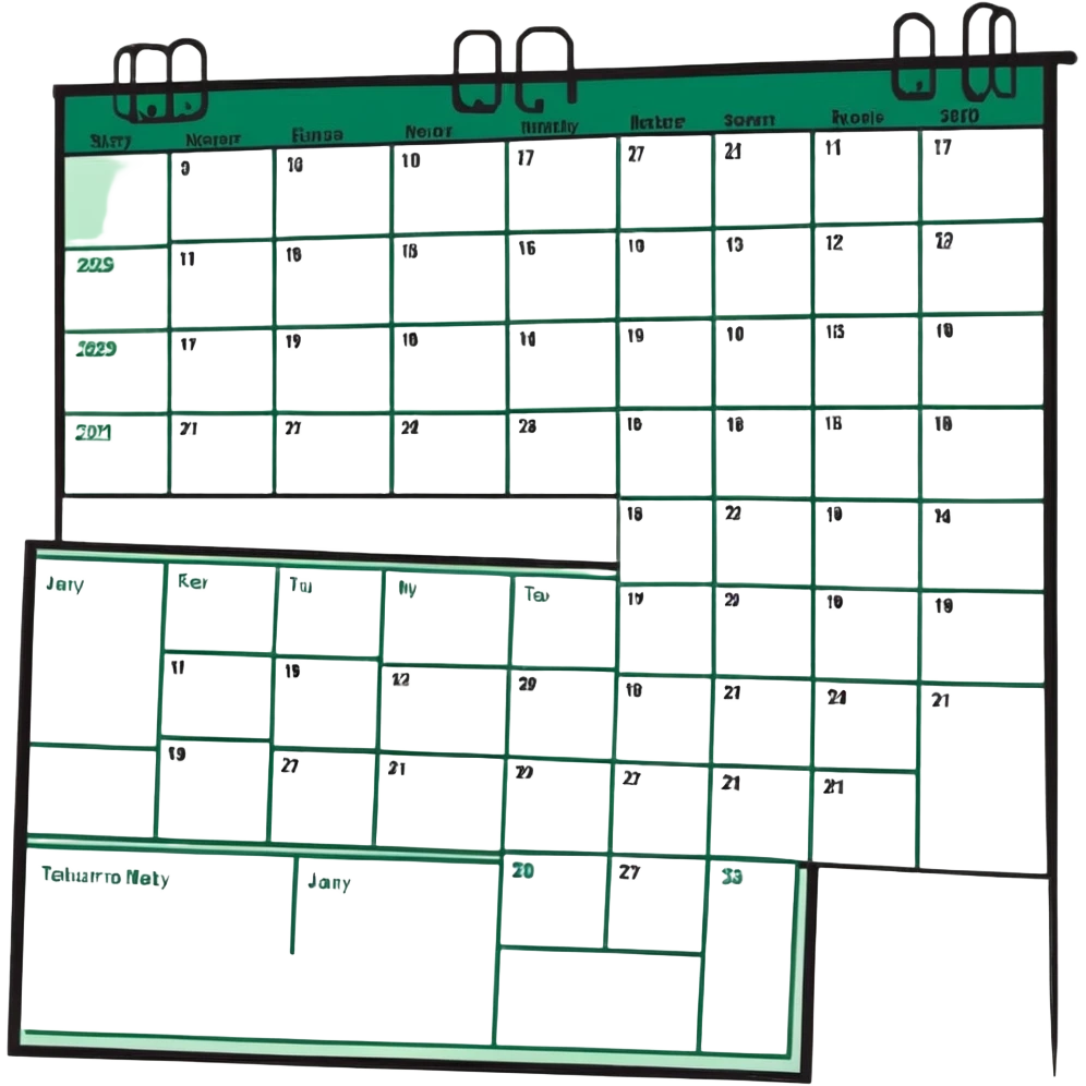 Geometric Maya style calendar - scheduling replies, strictly white and deep dark green only, angular sharp lines emoji