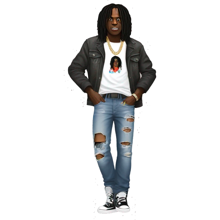 cheif keef wearing ripped jeans and bape designer emoji