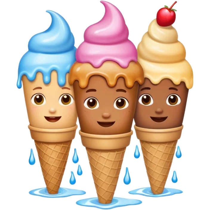 happy children with melting ice cream cones emoji