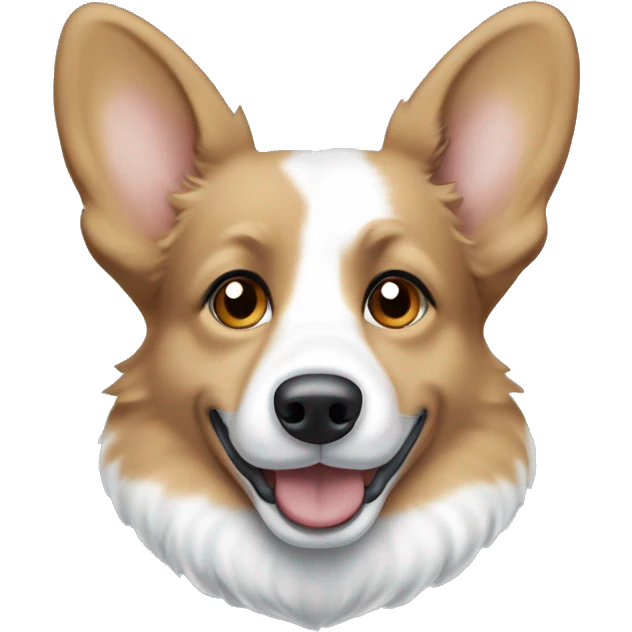 Merle corgi with tan points, a half white face and blue eyes emoji