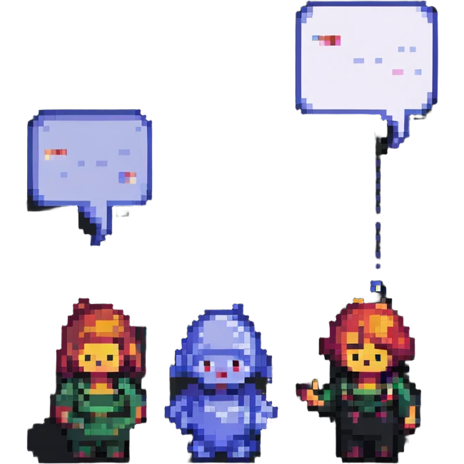 two people talking with dialog balloons, pixel art style emoji