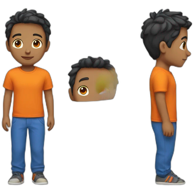 boy wearing a blue t-shirt and orange trousers emoji
