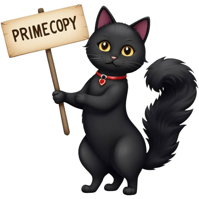 Black Cat holding a sign with the inscription "PrimeCopy" emoji