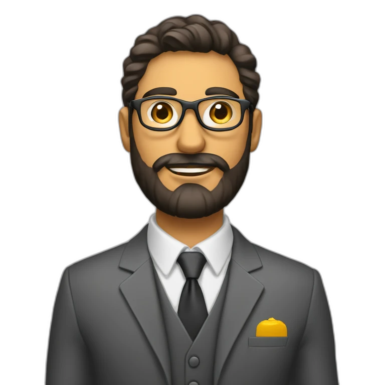 vendedor con barba y lentes con traje y con su mano levantada con el pulgar arriba emoji