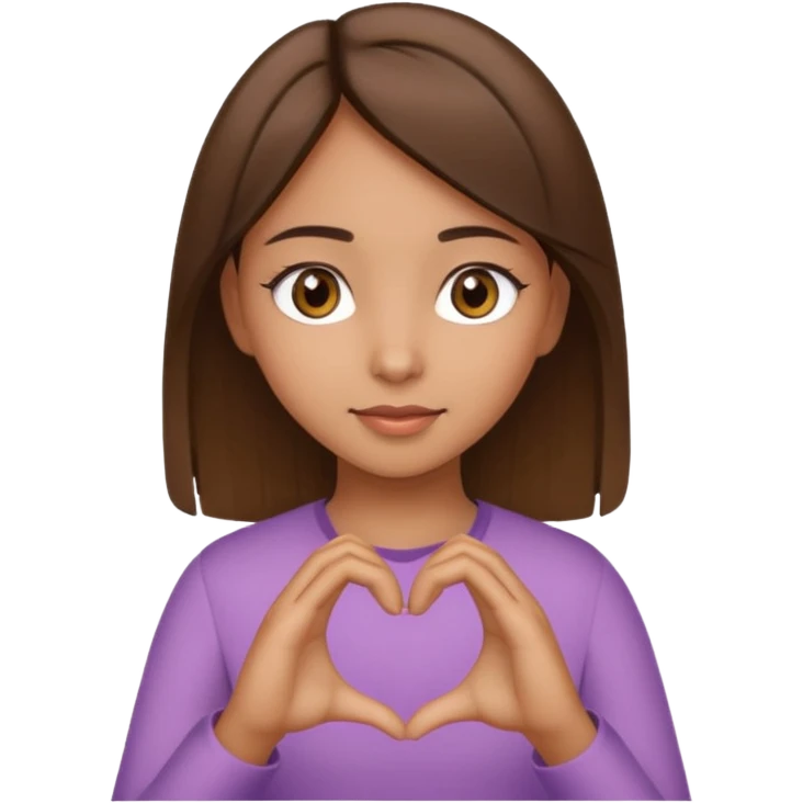 Girl with hazel eyes olive skin tone and brown straight hair making a heart with her hands  emoji