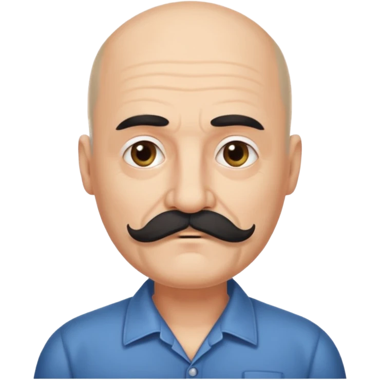 61 years old. Bald with dark hair on the sides. black thick moustache. White beard. saying sorry emoji