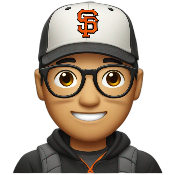 Asian with glasses and sf giants baseball cap emoji