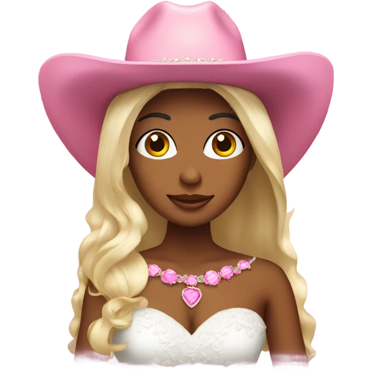bride wearing pink cowgirl hat emoji