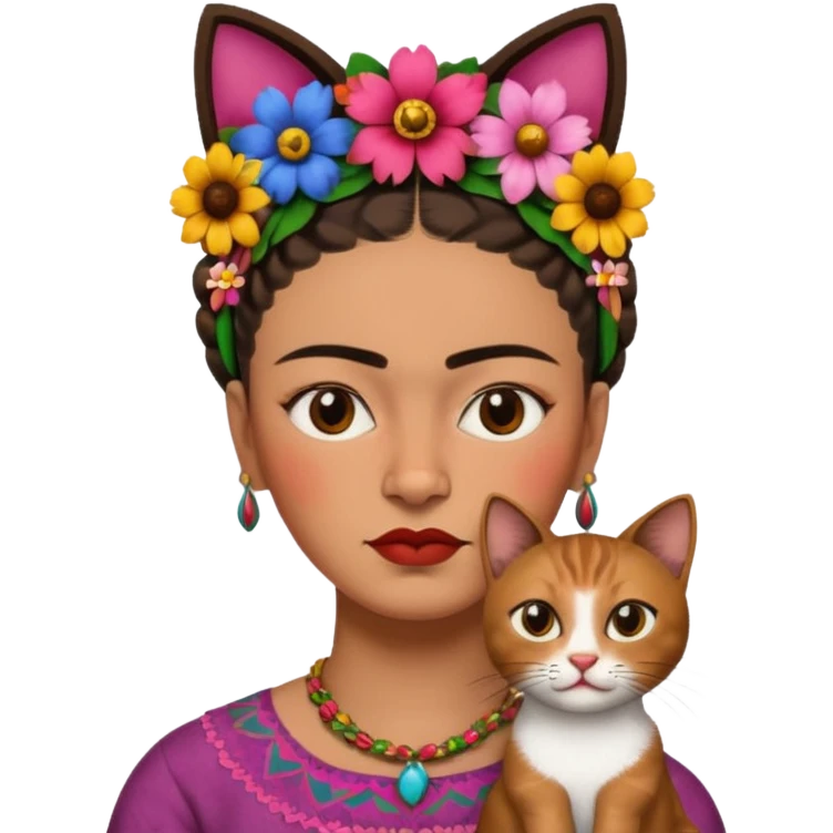 Frida Kahlo with cat emoji