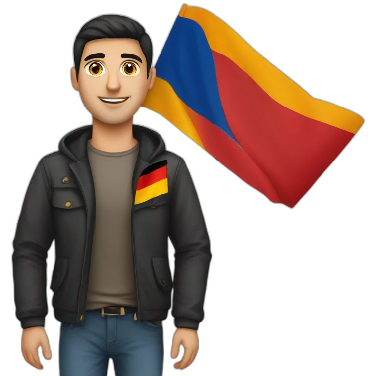 Armenian guy with flag of germany at the hand emoji