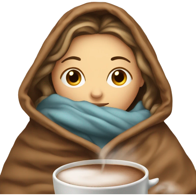 white woman inside a blanket sipping hot chocolate emoji