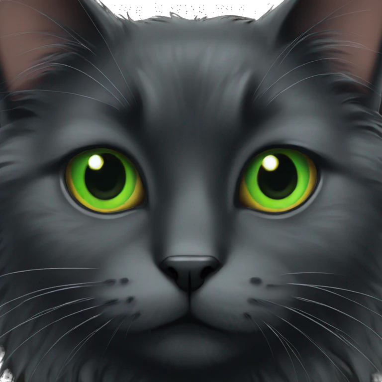 black fluffy cat green eyes emoji