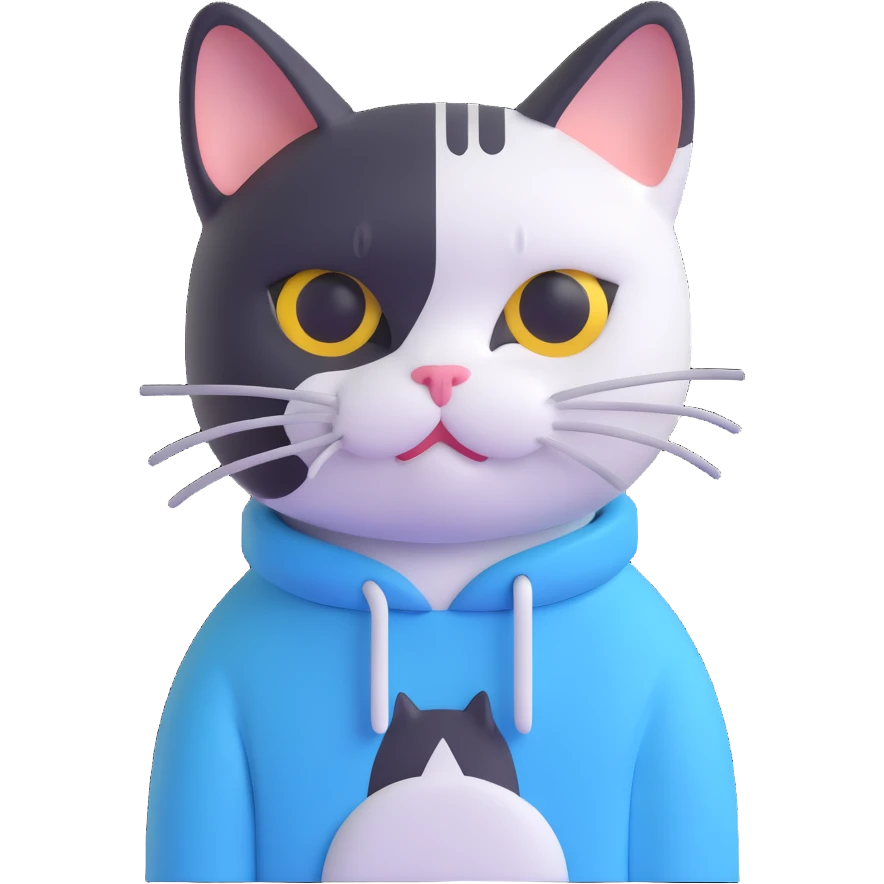 black and white cat wearing light blue sweatshirt emoji