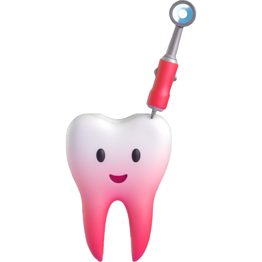 tooth with a small drill and dental mirror, representing root canal treatment emoji