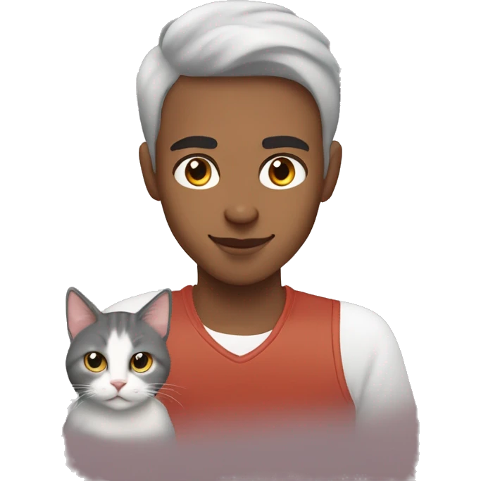 Moroccan young man with a chinchilla colored British short haired cat emoji