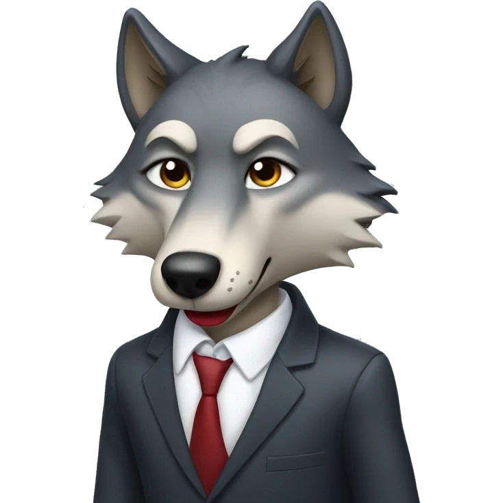 wolf biting his lip wearing a suit emoji