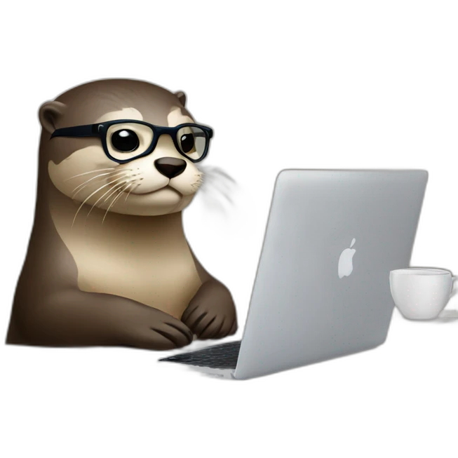 otter with glasses taping on a macbook against a pillow emoji