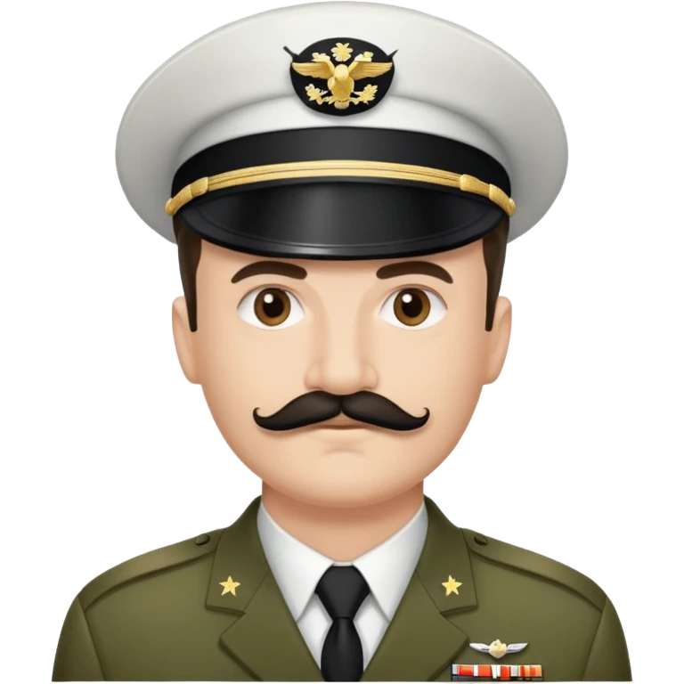 Military man with a very small black moustache. His hairline goes straight from left to right. He doesn’t wear a hat emoji