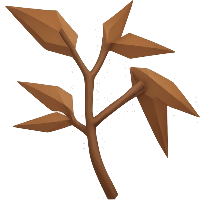A stylized, angular branch-shaped object in a warm brown color lies flat against a white background. The branch features geometric lines and multiple points, resembling a minimalist design or artistic representation of a natural twig. emoji
