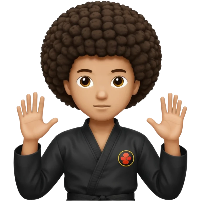 black karate instructor with afro hair and a low taper haircut, and a small fade on the sides. Make the hair brown emoji
