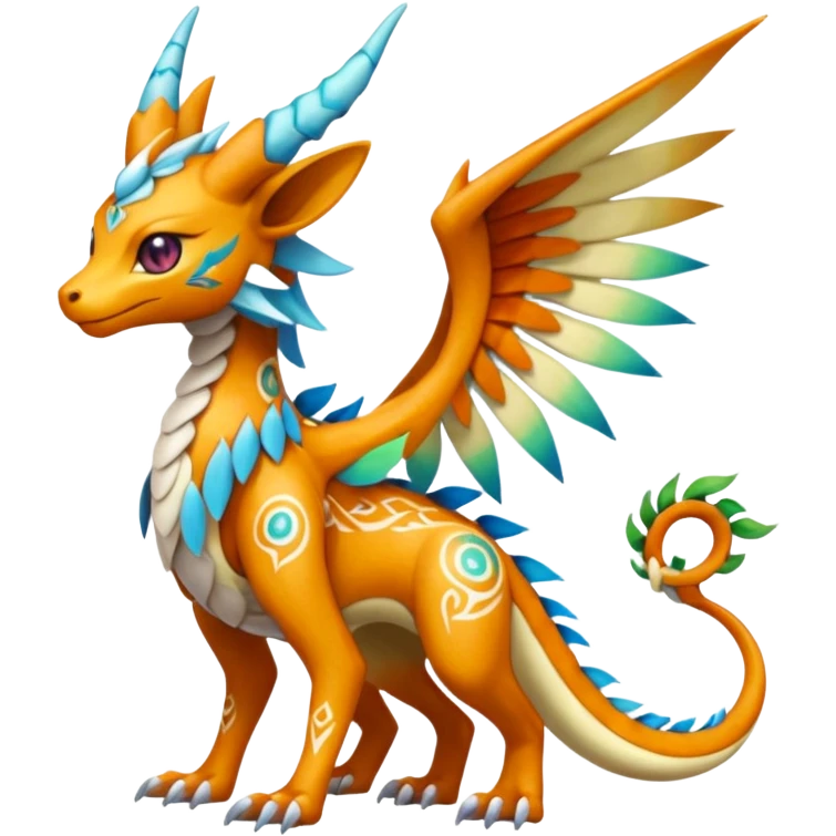 Tribal Colorful Exotic Fionbri-Dutch-Angel-Dragon-Trico-Kalon-Falvie-Vernid-Meloetta-Pokémon-Fakémon-Digimon-Spectrobe-hybrid-fusion, full body emoji