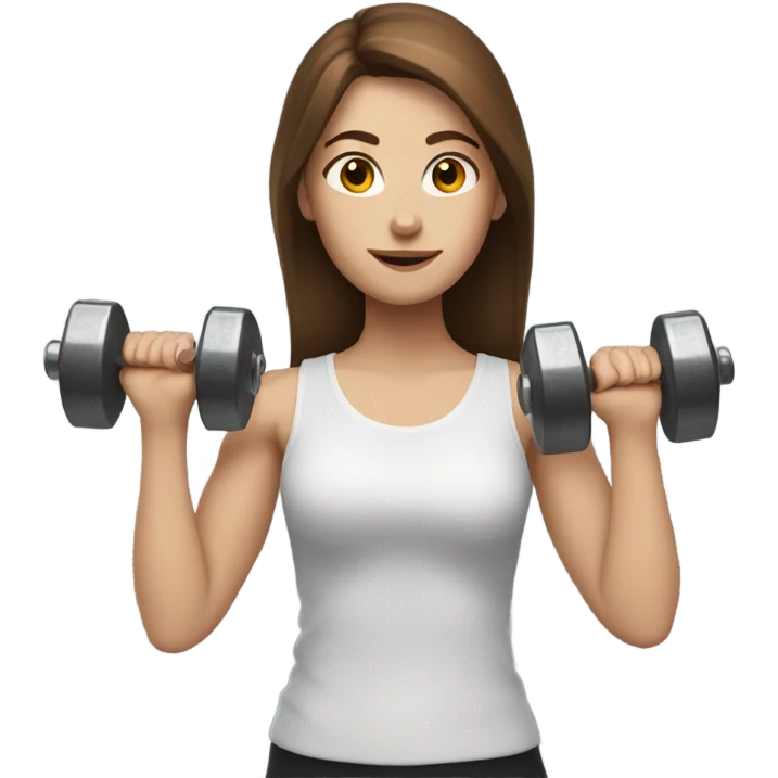 White girl with brown hair holding dumbbells  emoji