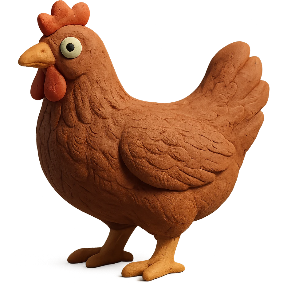 hen with realistic feather texture standing pose in claymation style emoji