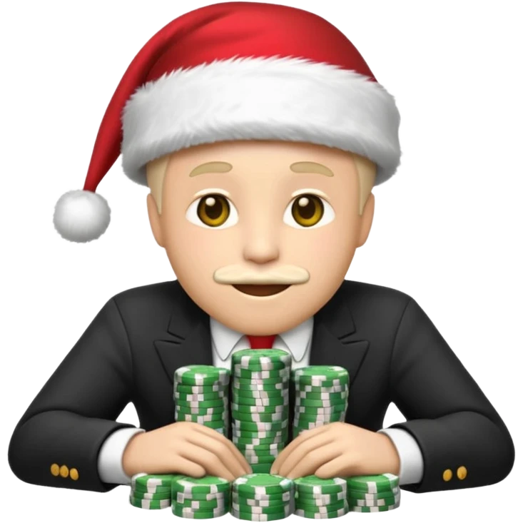 A confident rich emoji face wearing a Santa hat, money stacks, casino vibe, New Year theme, premium 3D emoji style, sharp details, no text, isolated on transparent background emoji
