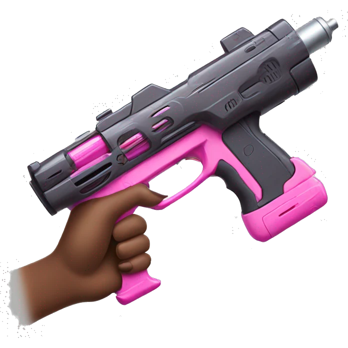brown hand with pink nails holding large scary dark nerf gun emoji